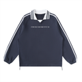 Contrast Striped Lapel Collar Sweatshirt